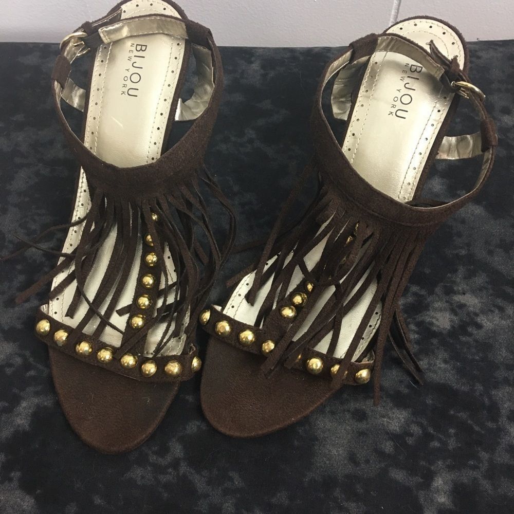 Bijou New York studded fringed heeled t strap